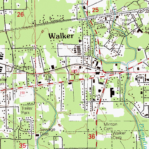 Topographic Map of Walker Post Office, LA