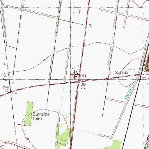 Topographic Map of Burnside Post Office, LA