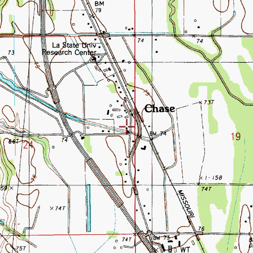 Topographic Map of Chase Post Office, LA