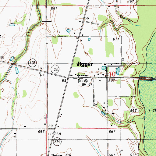 Topographic Map of Jigger Post Office, LA