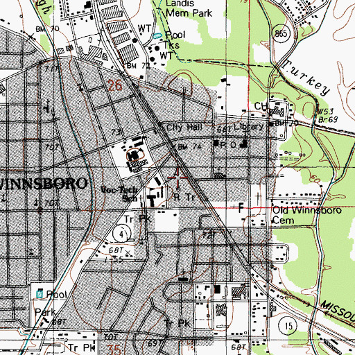 Topographic Map of Winnsboro Post Office, LA
