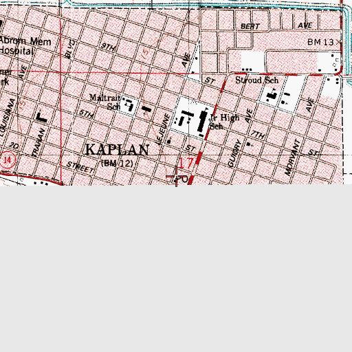 Topographic Map of Kaplan Post Office, LA