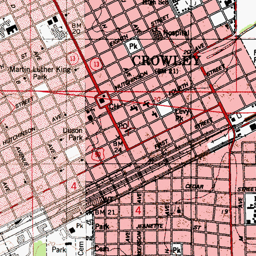 Topographic Map of Crowley Post Office, LA