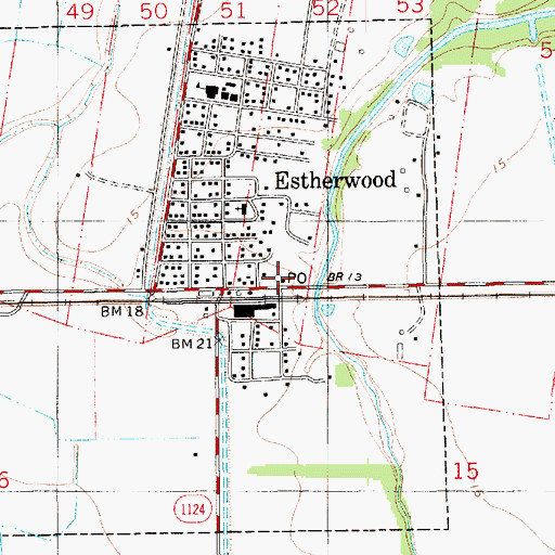 Topographic Map of Estherwood Post Office, LA