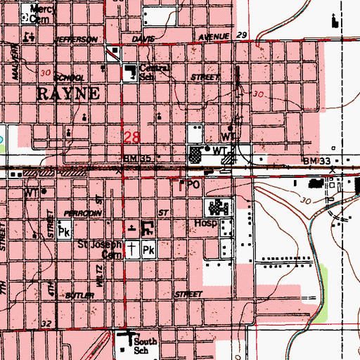 Topographic Map of Rayne Post Office, LA