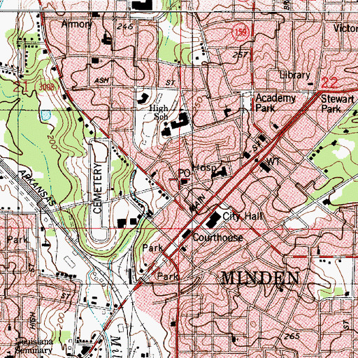 Topographic Map of Minden Post Office, LA