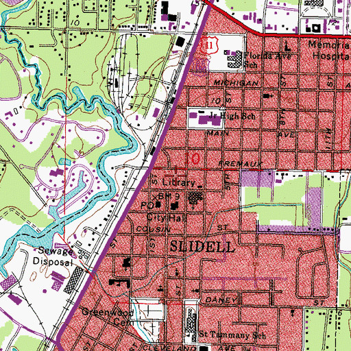 Topographic Map of Slidell Post Office, LA
