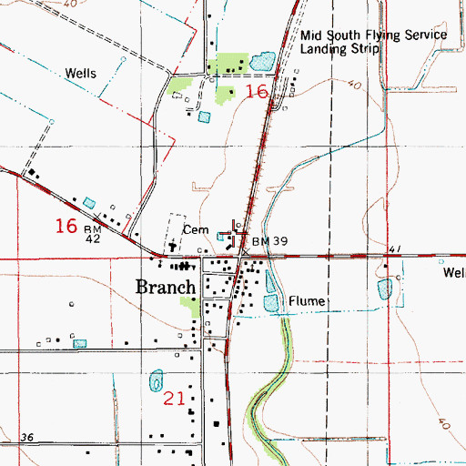 Topographic Map of Branch Post Office, LA