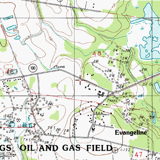 Topographic Map of Evangeline Post Office, LA
