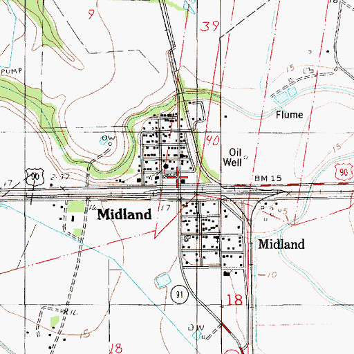 Topographic Map of Midland Post Office, LA