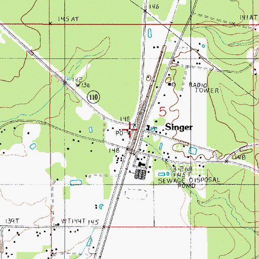Topographic Map of Singer Post Office, LA
