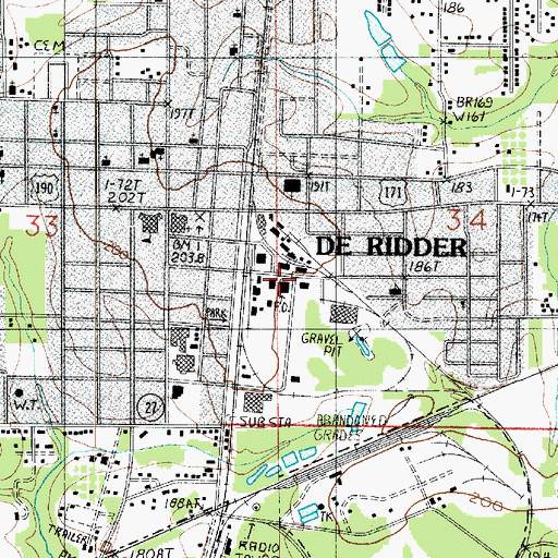 Topographic Map of Deridder Post Office, LA