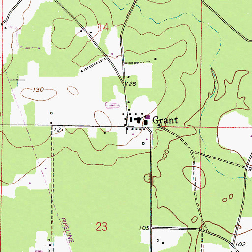 Topographic Map of Grant Post Office, LA