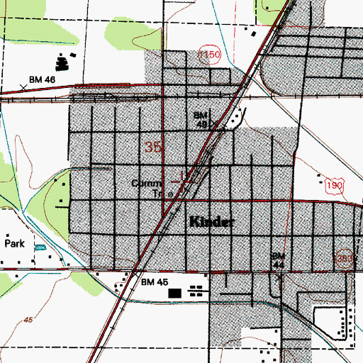 Topographic Map of Kinder Post Office, LA