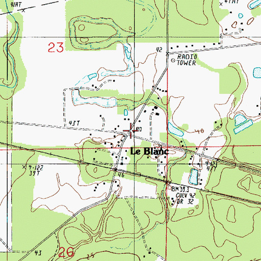 Topographic Map of Le Blanc Post Office, LA
