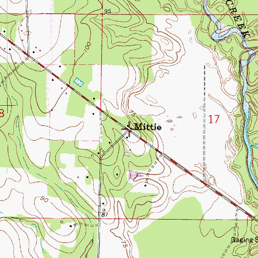 Topographic Map of Mittie Post Office, LA