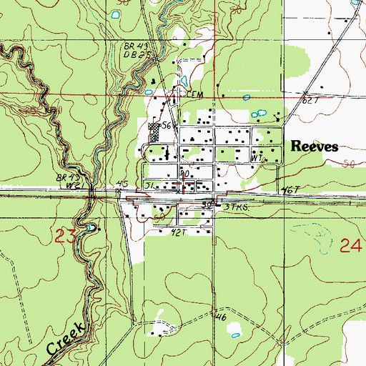 Topographic Map of Reeves Post Office, LA