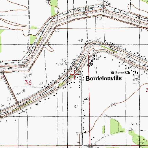 Topographic Map of Bordelonville Post Office, LA