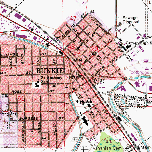 Topographic Map of Bunkie Post Office, LA
