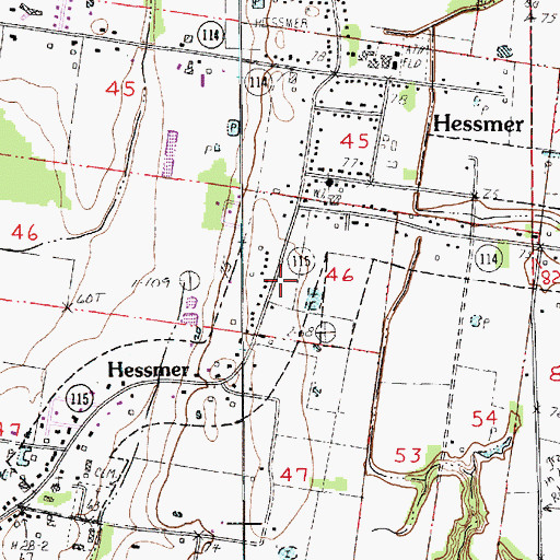 Topographic Map of Hessmer Post Office, LA