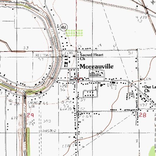 Topographic Map of Moreauville Post Office, LA