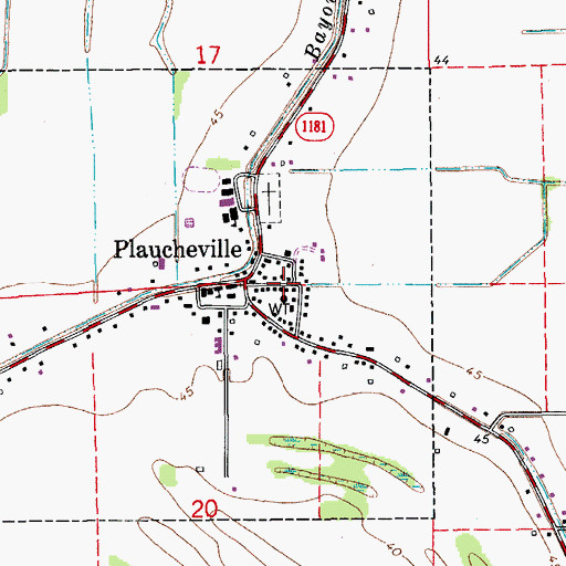 Topographic Map of Plaucheville Post Office, LA