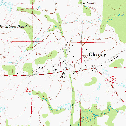 Topographic Map of Gloster Post Office, LA