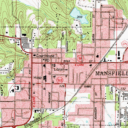 Topographic Map of Mansfield Post Office, LA