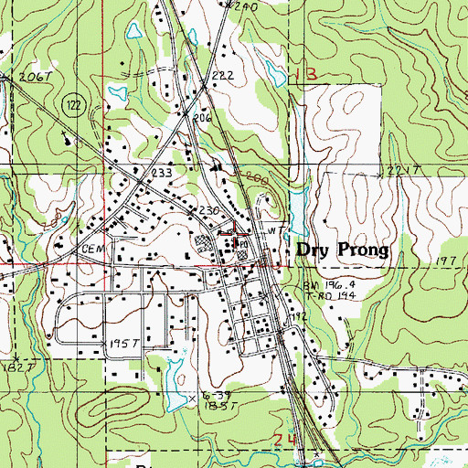 Topographic Map of Dry Prong Post Office, LA
