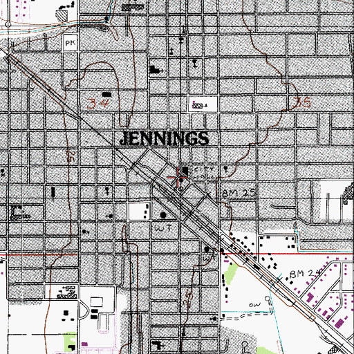 Topographic Map of Jennings Post Office, LA