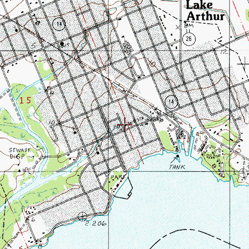 Topographic Map of Lake Arthur Post Office, LA
