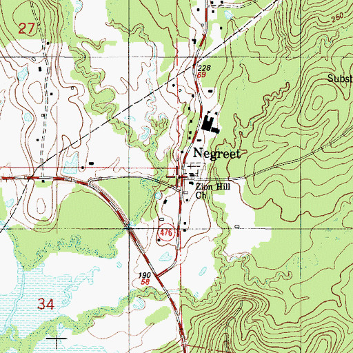 Topographic Map of Negreet Post Office, LA