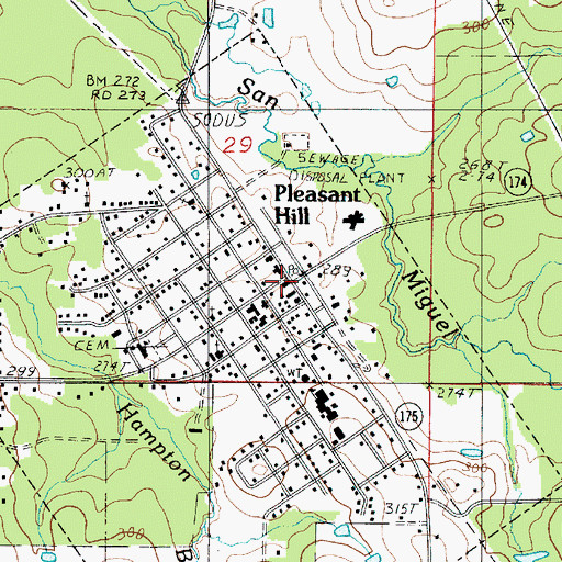 Topographic Map of Pleasant Hill Post Office, LA