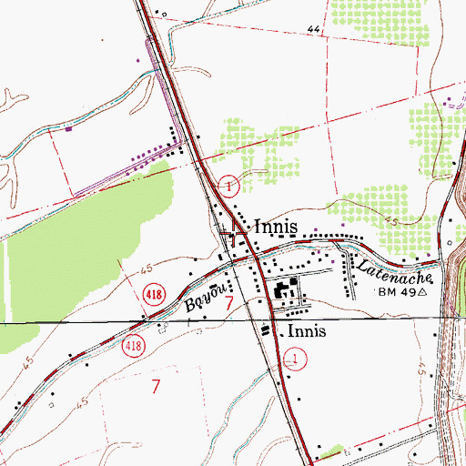 Topographic Map of Innis Post Office, LA