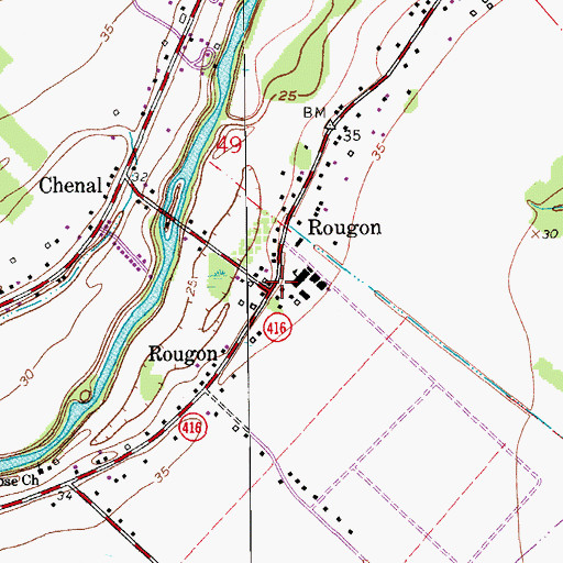 Topographic Map of Rougon Post Office, LA