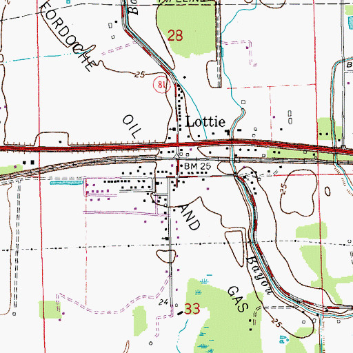 Topographic Map of Lottie Post Office, LA