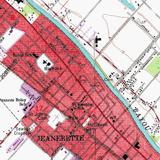 Topographic Map of Jeanerette Post Office, LA