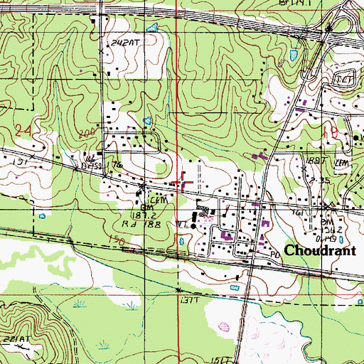 Topographic Map of Choudrant Post Office, LA
