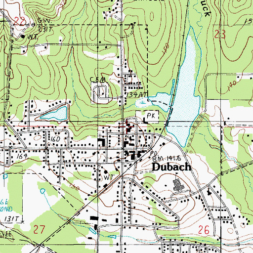 Topographic Map of Dubach Post Office, LA
