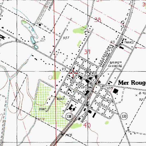 Topographic Map of Mer Rouge Post Office, LA