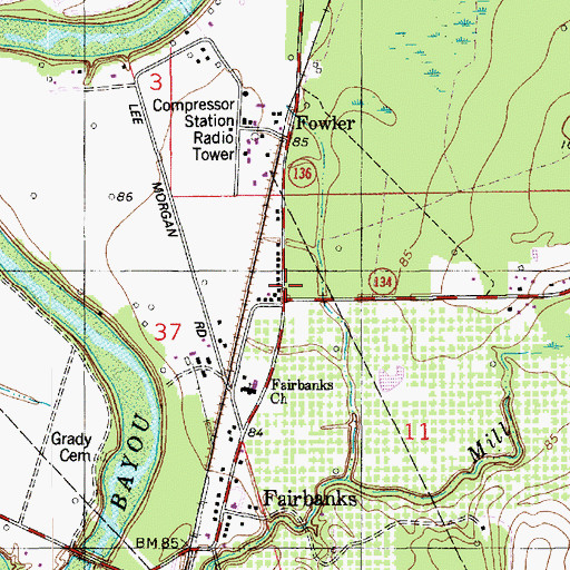 Topographic Map of Fairbanks Post Office, LA