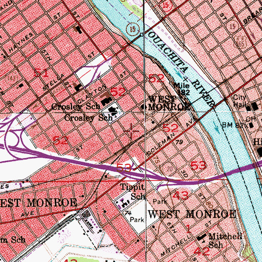 Topographic Map of West Monroe Post Office, LA
