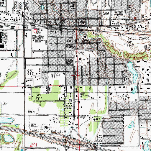 Topographic Map of Delhi Post Office, LA