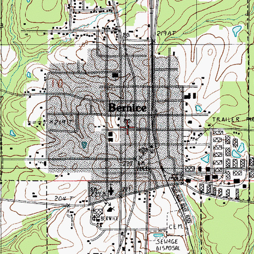 Topographic Map of Bernice Post Office, LA