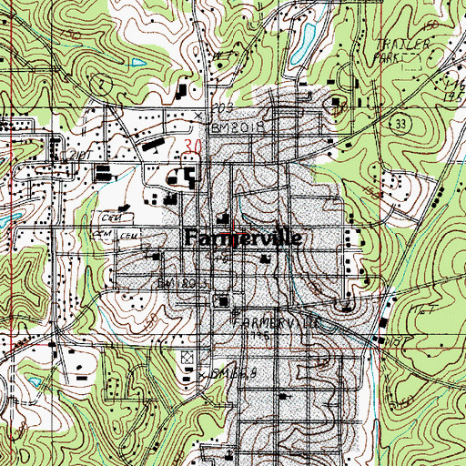 Topographic Map of Farmerville Post Office, LA
