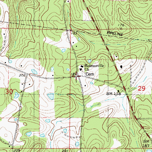 Topographic Map of Holmesville, LA