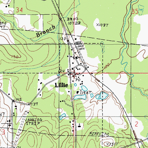 Topographic Map of Lillie Post Office, LA