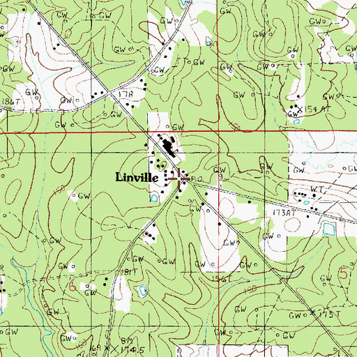 Topographic Map of Linville Post Office, LA