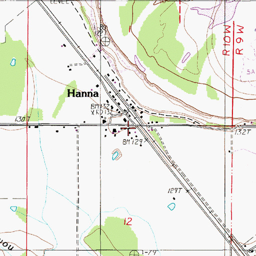Topographic Map of Hanna Post Office, LA