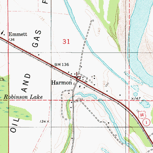 Topographic Map of Harmon Post Office, LA